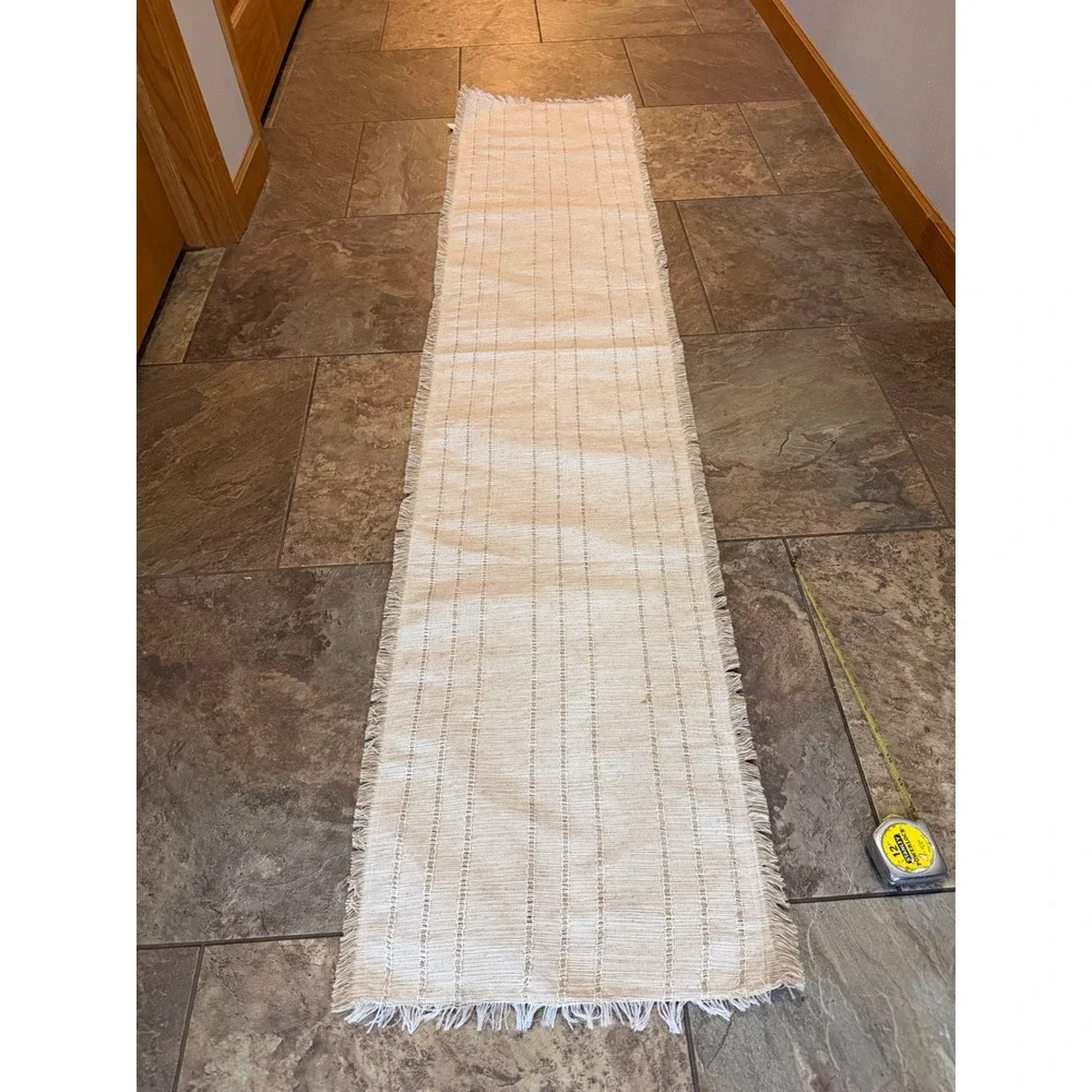 Boho Woven Fringed Table Runner Cream Tan Striped Farmhouse Decor 70 Inch